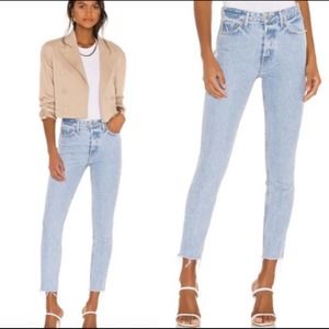 GRLFRND Karolina High Waisted Rise Raw Hem Late Night Pocket Demin 5 Button Jean